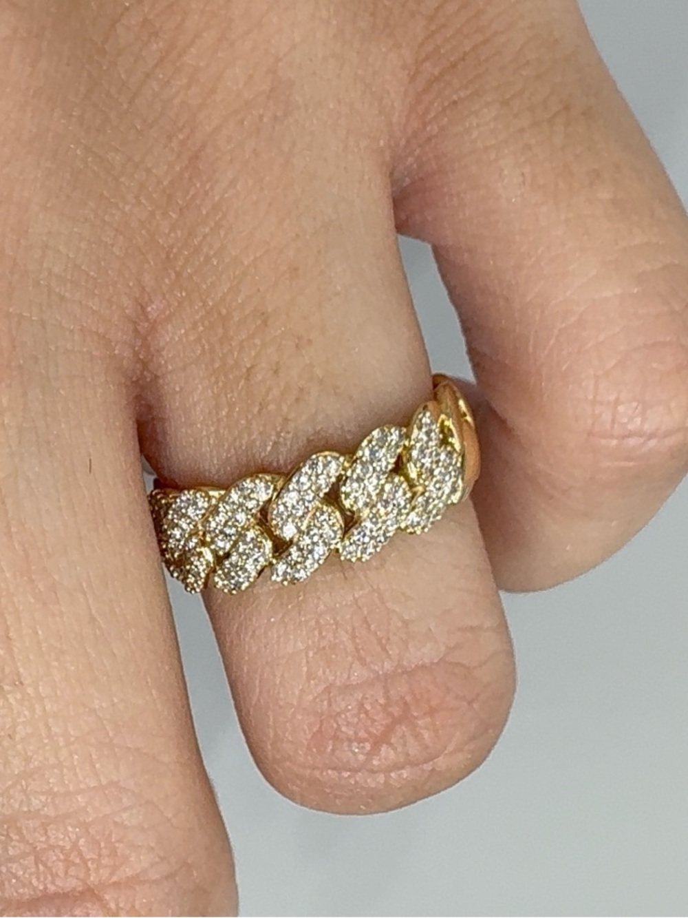 14KT SOLID Gold Pave Cuban Link Ring
